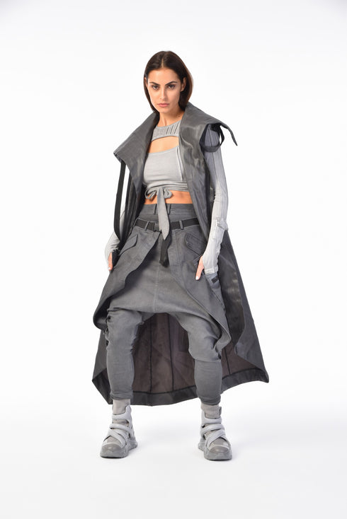 Long Jacket With Multi-Pockets On The Collar