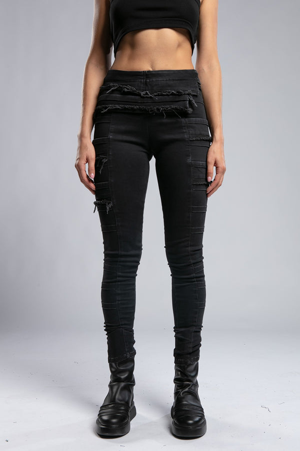 Asymmetric Cut Dirty Stitching Pants