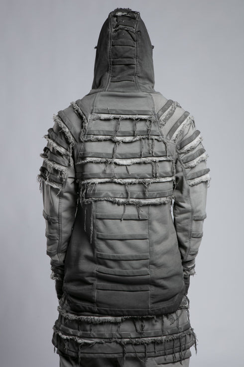 Ribbed Denim Band Hooded Sweatshirt