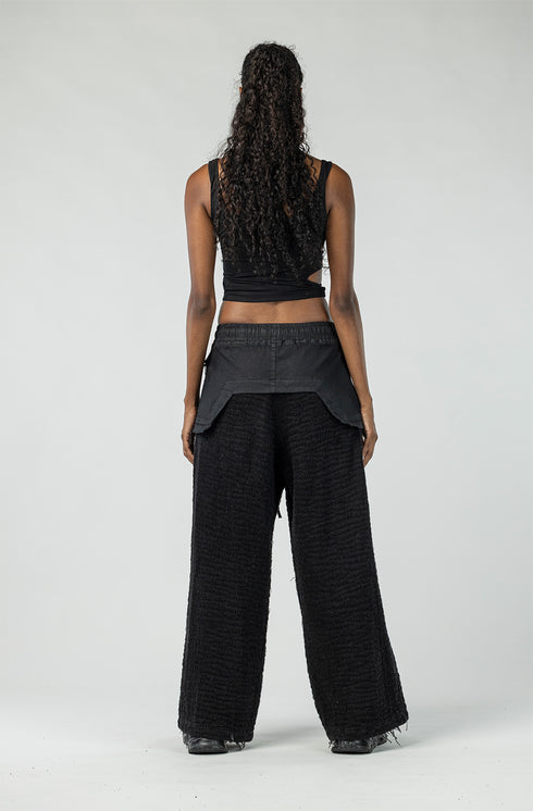 Women's Wide Leg Denim Pants with Leather Details