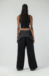 Women's Wide Leg Denim Pants with Leather Details
