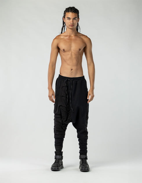 Men's Low-Crotch Pants with Gathered Details