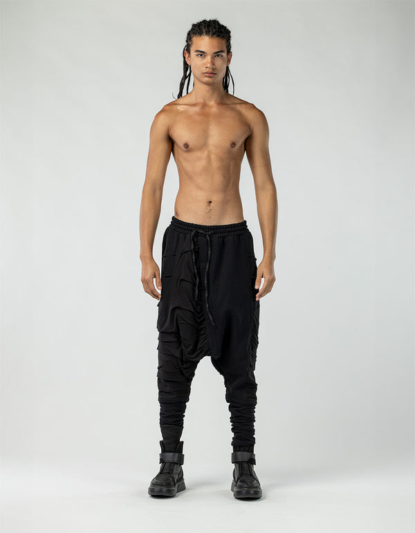 Men's Low-Crotch Pants with Gathered Details