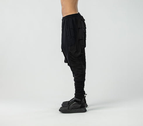 Men's Low-Crotch Pants with Gathered Details