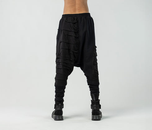 Men's Low-Crotch Pants with Gathered Details