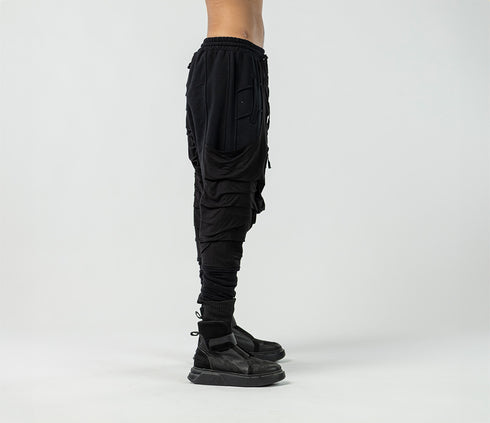 Men's Low-Crotch Pants with Gathered Details