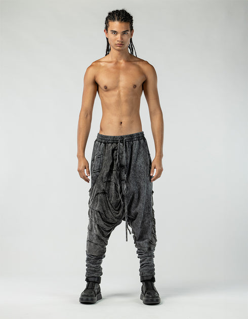 Men's Low-Crotch Pants with Gathered Details