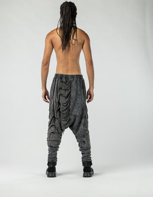 Men's Low-Crotch Pants with Gathered Details