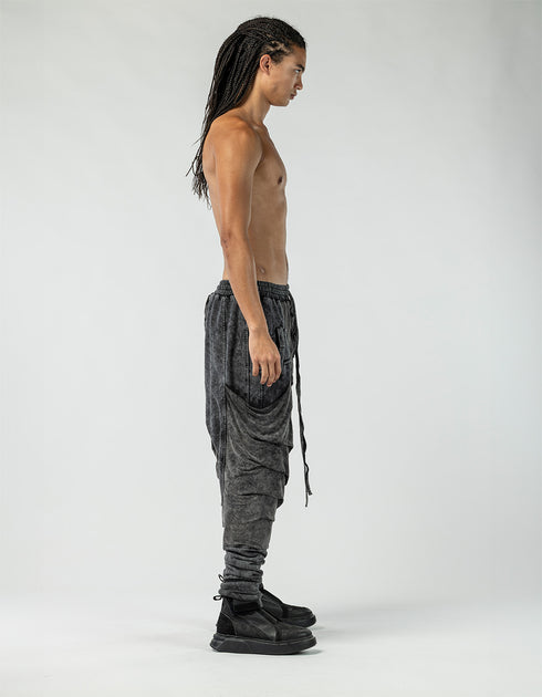 Men's Low-Crotch Pants with Gathered Details