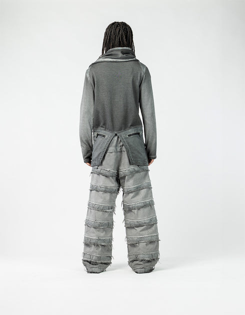 Men's Paneled Cardigan with Attached Scarf