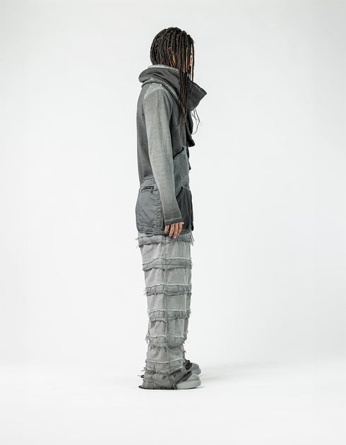 Men's Paneled Cardigan with Attached Scarf