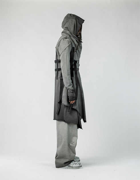 Men's Cardigan with Layered Front and Belt Detail