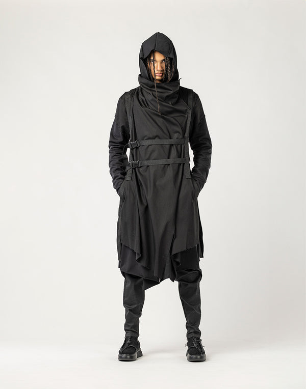 Men's Cardigan with Layered Front and Belt Detail