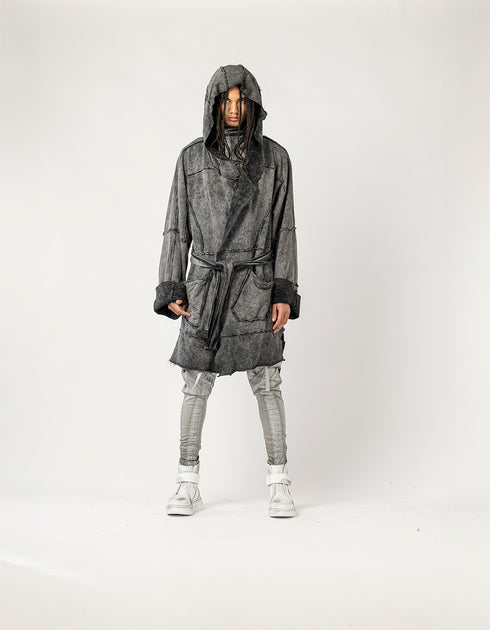 Men's Cardigan with Raw Stitching and Belt Detail