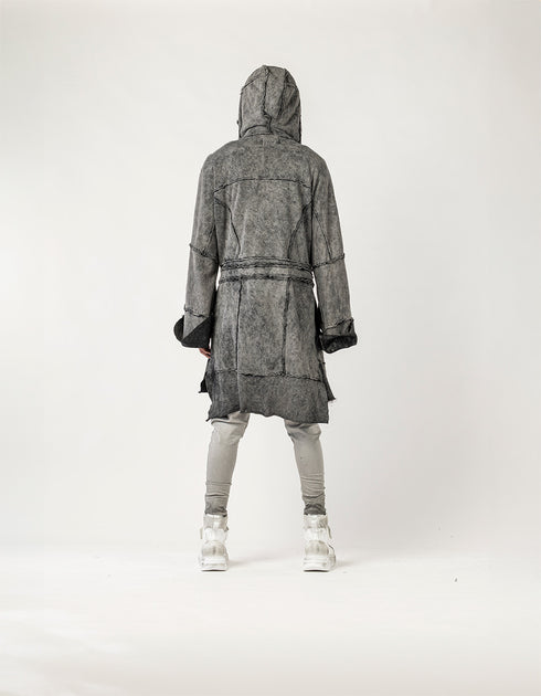 Men's Cardigan with Raw Stitching and Belt Detail