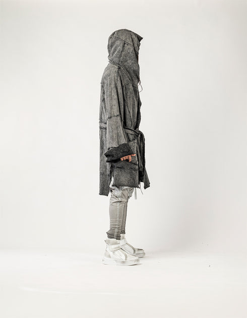 Men's Cardigan with Raw Stitching and Belt Detail