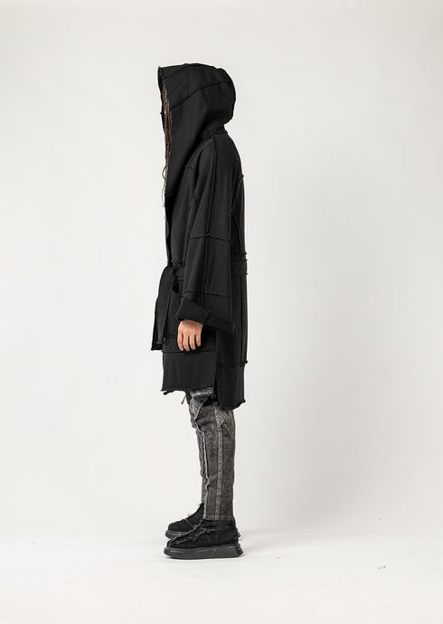 Men's Cardigan with Raw Stitching and Belt Detail