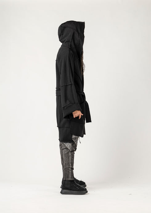 Men's Cardigan with Raw Stitching and Belt Detail