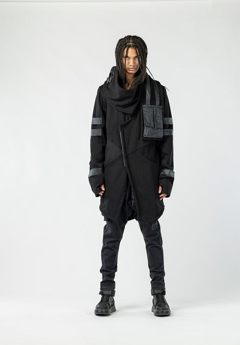 Men's Cardigan with Scarf Detail and Front Zipper