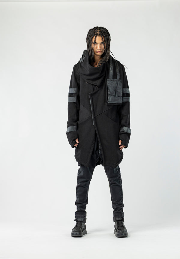 Men's Cardigan with Scarf Detail and Front Zipper
