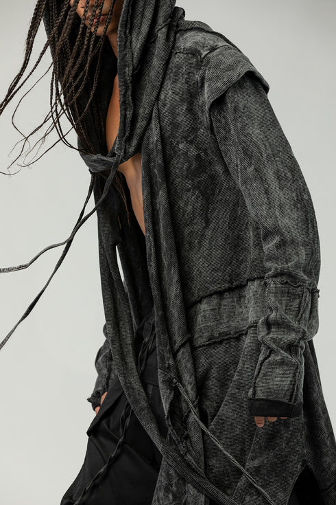 Men's Long Cardigan with Side Slit Hem