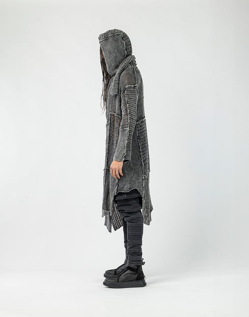 Handmade Stone-Washed Hooded Knit Coat