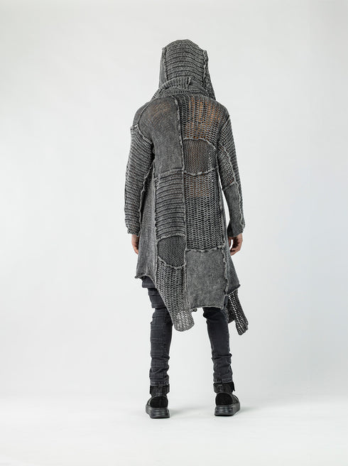 Handmade Stone-Washed Hooded Knit Coat