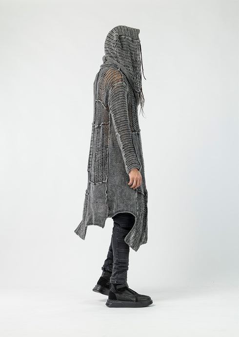 Handmade Stone-Washed Hooded Knit Coat
