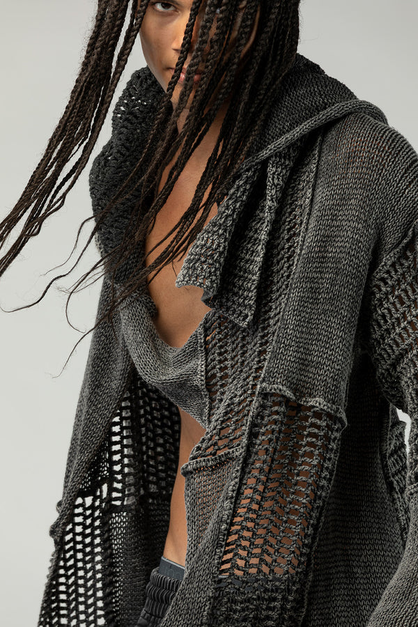 Handmade Stone-Washed Hooded Knit Coat