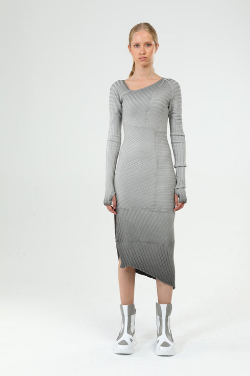 Asymmetric Side-Slit Dress - Anthracite