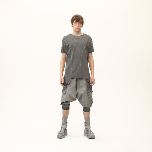 Men’s Multi-Pleated Capri Trousers with Piped Skirted Pockets