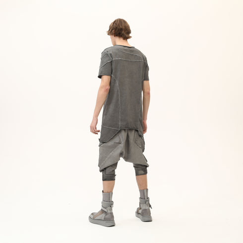 Men’s Multi-Pleated Capri Trousers with Piped Skirted Pockets