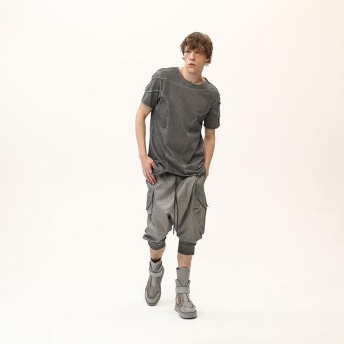 Men’s Multi-Pleated Capri Trousers with Piped Skirted Pockets