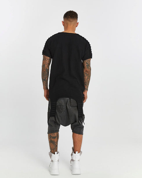 Men's T-Shirt with Ribbed Shoulders in Black back view with structured shape