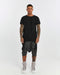 Men's T-Shirt with Ribbed Shoulders in Black front view with longline silhouette