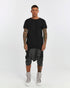 Men's T-Shirt with Ribbed Shoulders in Black front view with longline silhouette