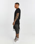 Men's T-Shirt with Ribbed Shoulders in Black side view with extended side tabs