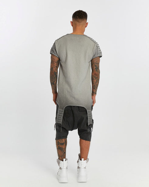 Men's T-Shirt with Ribbed Shoulders in Grey back view with structured shape