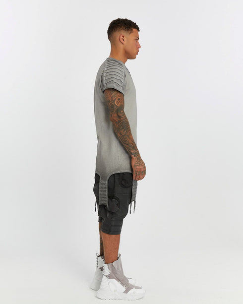 Men's T-Shirt with Ribbed Shoulders in Grey detail view showing ribbed shoulder panels