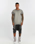 Men's T-Shirt with Ribbed Shoulders in Grey front view with longline silhouette
