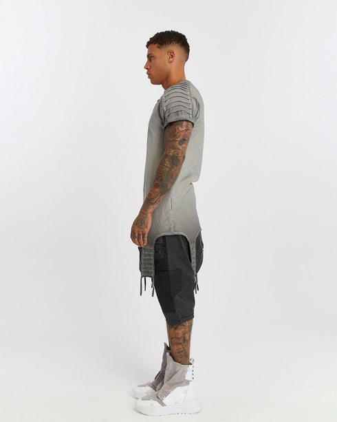 Men's T-Shirt with Ribbed Shoulders in Grey side view with extended side tabs