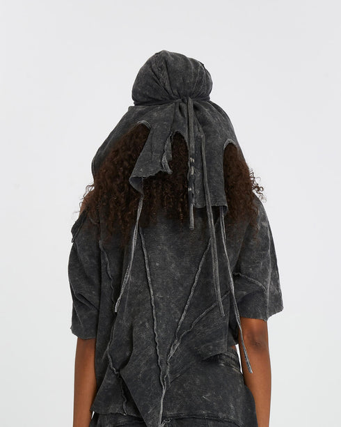 Women's Ribbed Bandana in Acid Black back view with tie detail