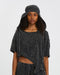 Women's Ribbed Bandana in Acid Black front view with sculptural drape