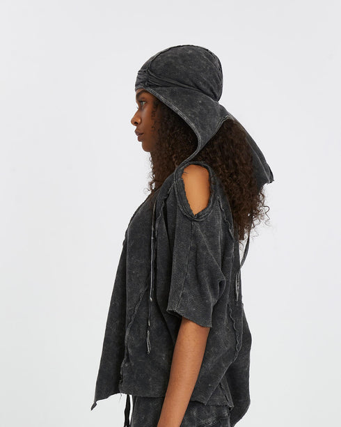Women's Ribbed Bandana in Acid Black side view with elongated shape