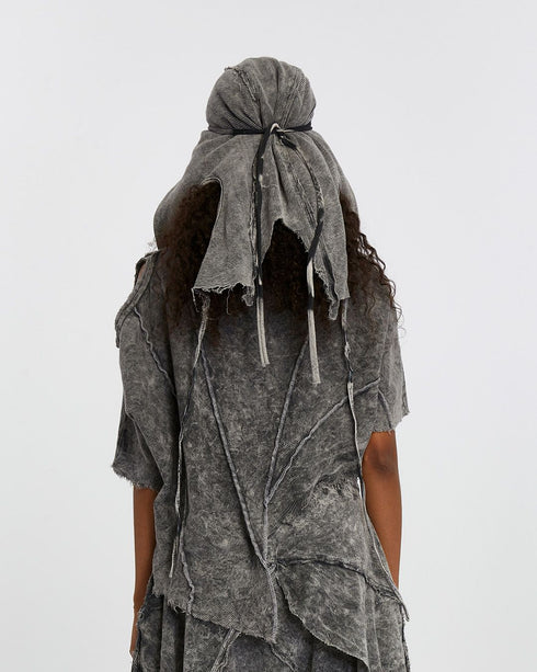 Women's Ribbed Bandana in Acid Grey back view with tie detail