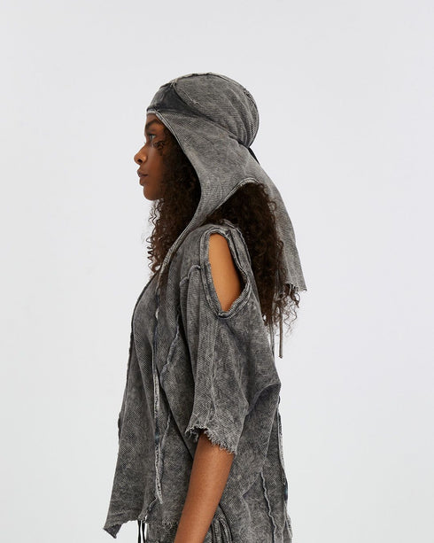 Women's Ribbed Bandana in Acid Grey side view with elongated shape