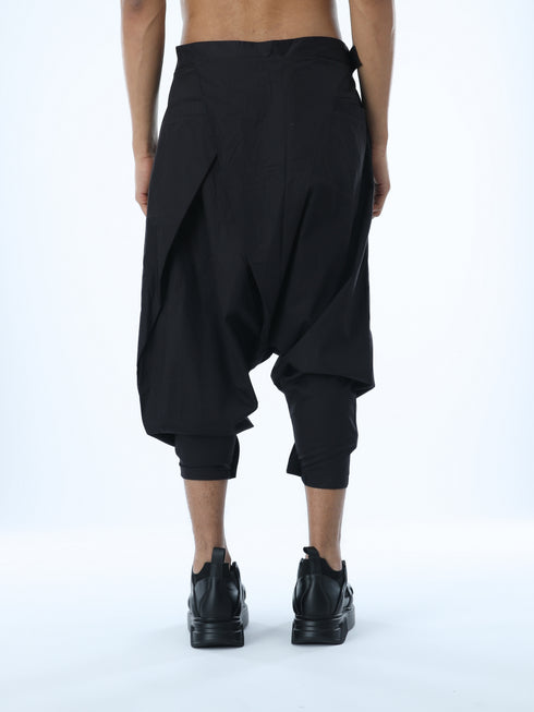 Junus Coban men’s black drop-crotch capri pants back view