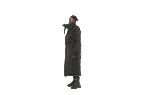Backpack Detail Long Quilted Women's Coat