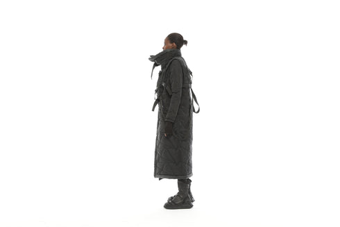 Backpack Detail Long Quilted Women's Coat