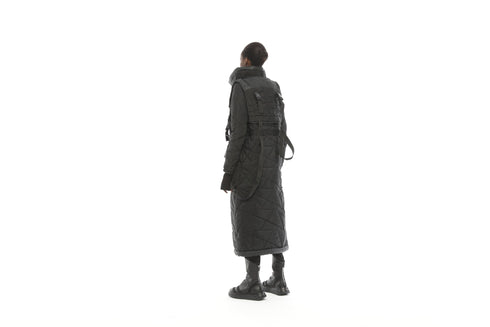 Backpack Detail Long Quilted Women's Coat